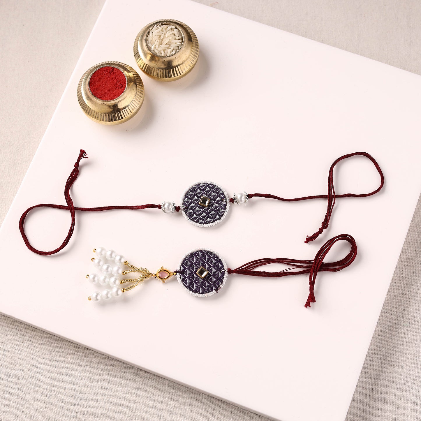 Handmade Kundan & Bead Work Fabart Rakhi with Lumba Set 72