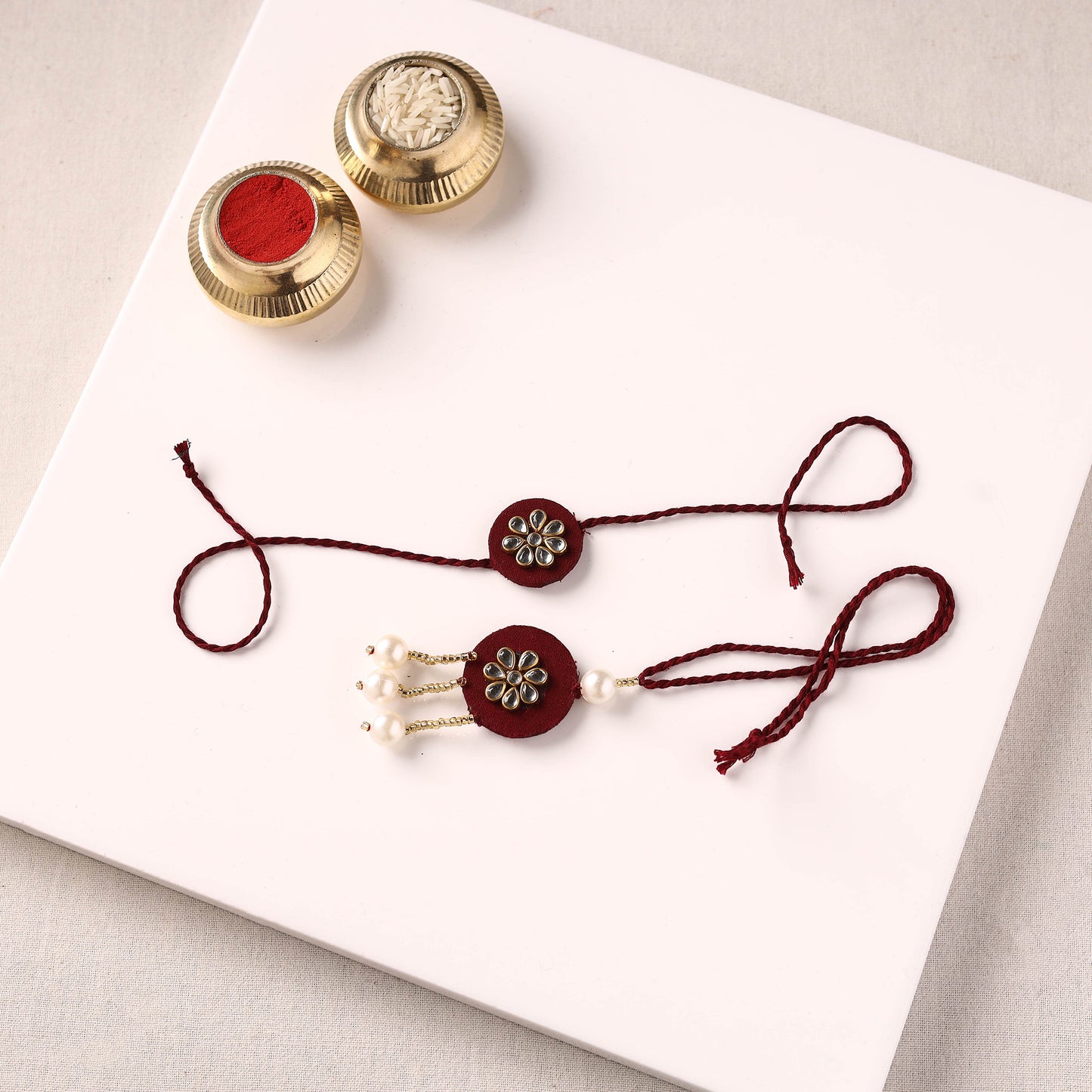 Handmade Kundan & Bead Work Fabart Rakhi with Lumba Set 73