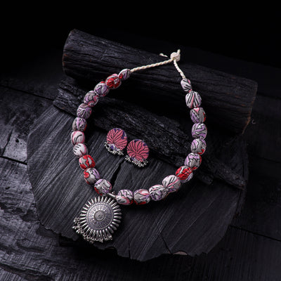Handmade Fabart Beads Gs Pendant Necklace with Earrings Set 31