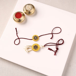 Handmade Kundan & Bead Work Fabart Rakhi & Lumba Set with Potli 74