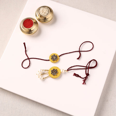 Handmade Kundan & Bead Work Fabart Rakhi with Lumba Set 74