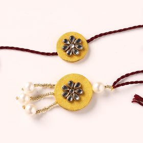 Handmade Kundan & Bead Work Fabart Rakhi with Lumba Set 74