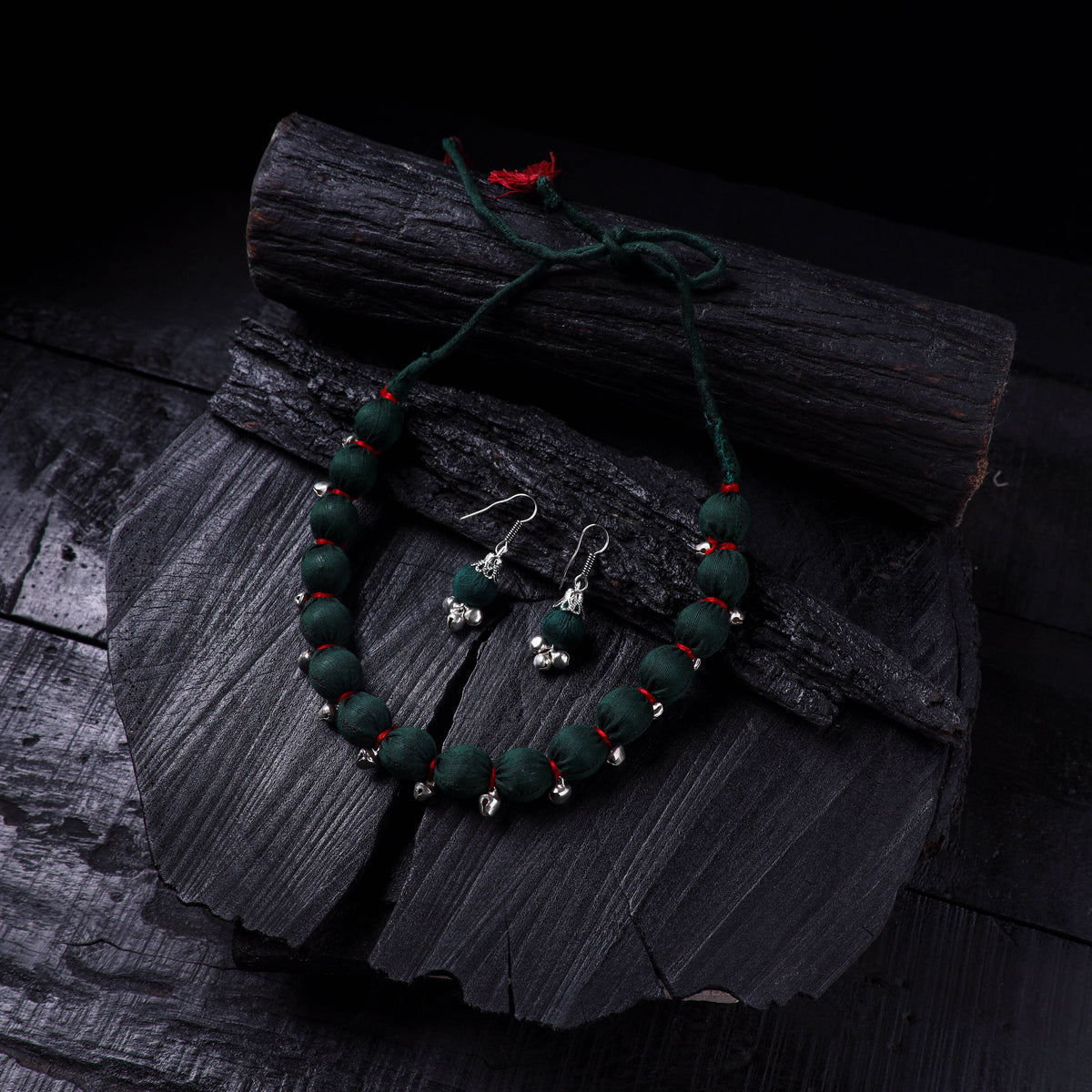 Handmade Fabart Beads Gs Ghungroo Necklace with Earrings Set 32