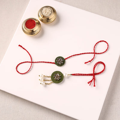 Handmade Kundan & Bead Work Fabart Rakhi with Lumba Set 75