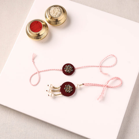 Handmade Kundan & Bead Work Fabart Rakhi with Lumba Set 76