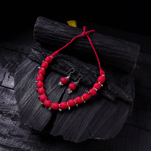 Handmade Fabart Beads Gs Ghungroo Necklace with Earrings Set 33