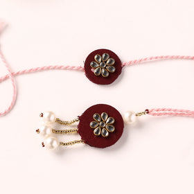 Handmade Kundan & Bead Work Fabart Rakhi with Lumba Set 76
