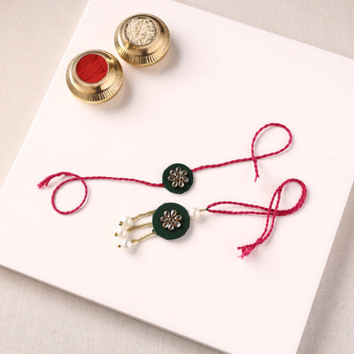 Handmade Kundan & Bead Work Fabart Rakhi with Lumba Set 77