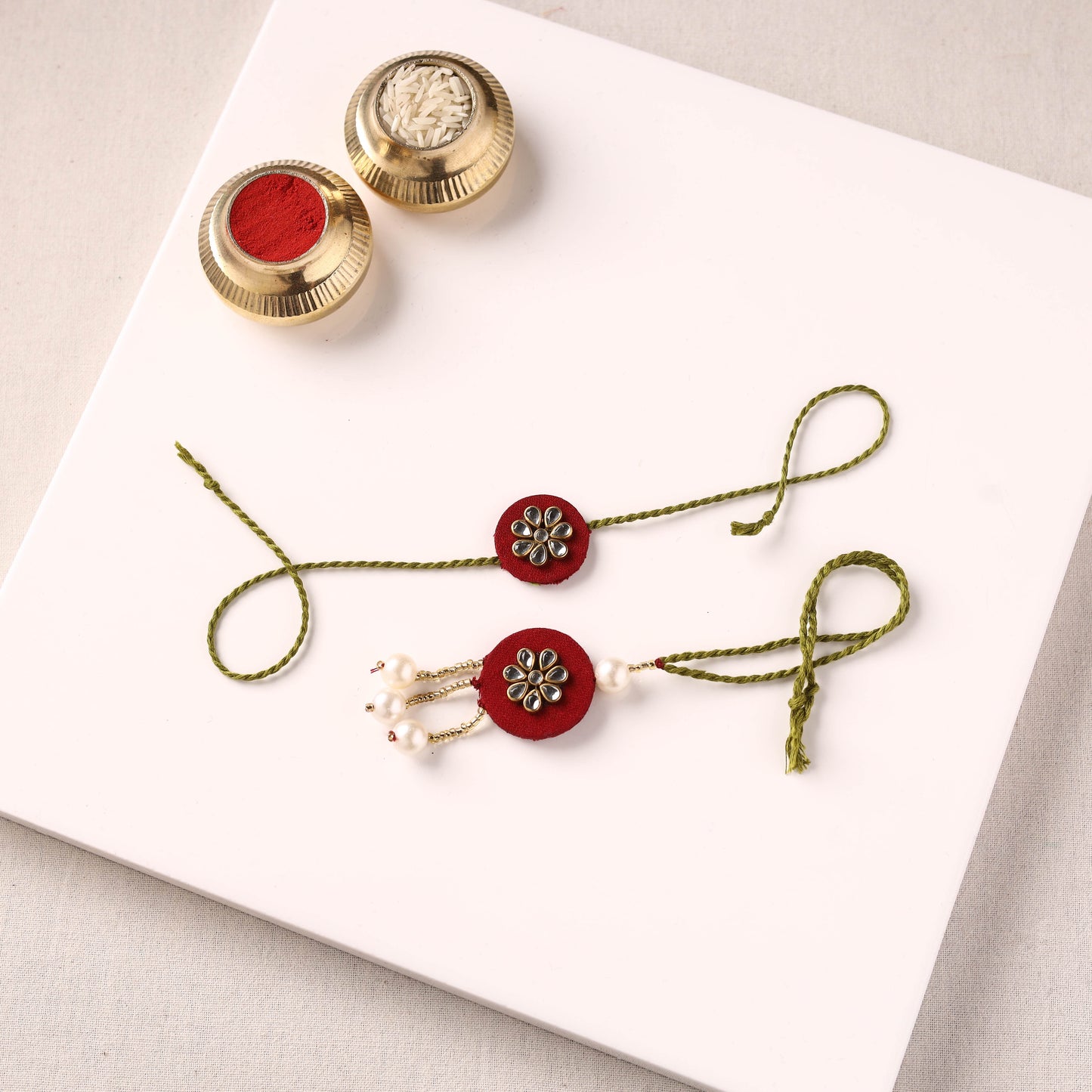 Handmade Kundan & Bead Work Fabart Rakhi with Lumba Set 78