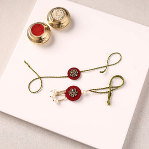 Handmade Kundan & Bead Work Fabart Rakhi & Lumba Set with Potli 78
