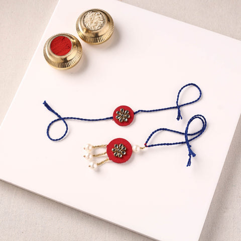 Handmade Kundan & Bead Work Fabart Rakhi with Lumba Set 79