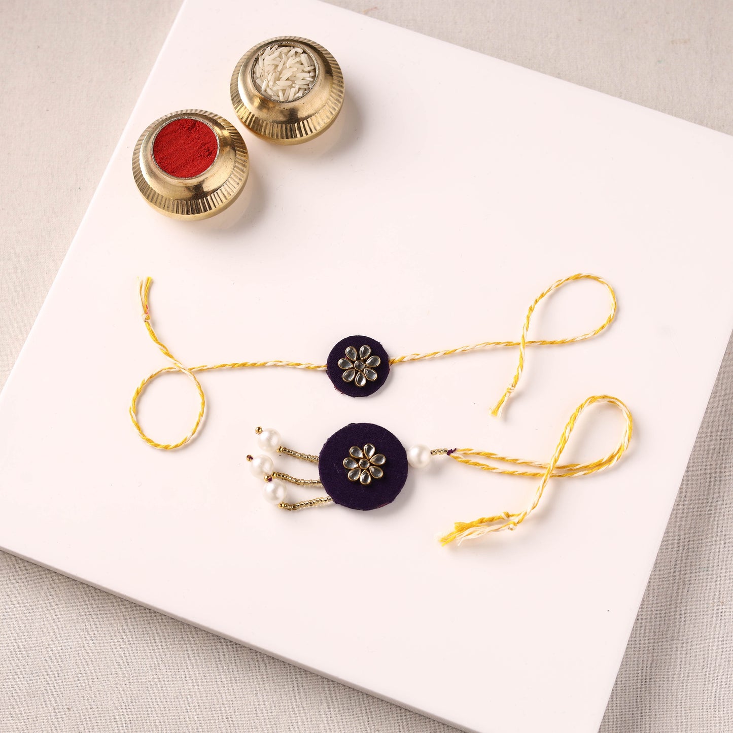Handmade Kundan & Bead Work Fabart Rakhi with Lumba Set 80