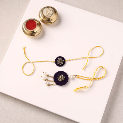 Handmade Kundan & Bead Work Fabart Rakhi with Lumba Set 80