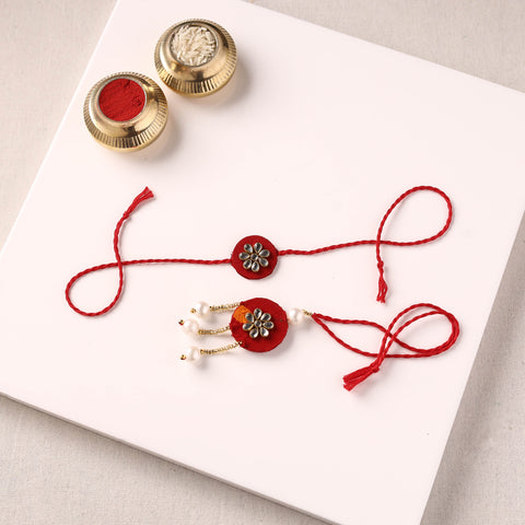 Handmade Kundan & Bead Work Fabart Rakhi with Lumba Set 81