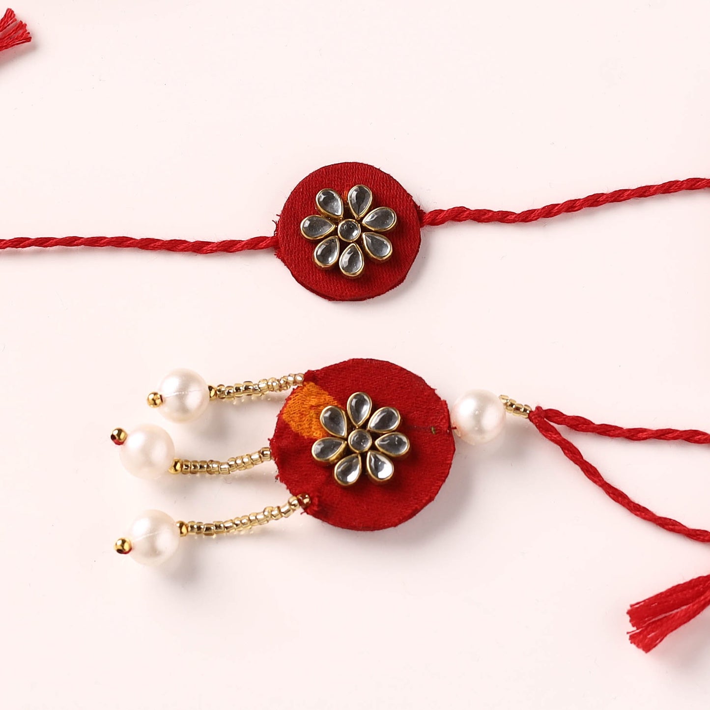 Handmade Kundan & Bead Work Fabart Rakhi & Lumba Set with Potli 81