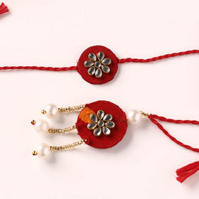 Handmade Kundan & Bead Work Fabart Rakhi & Lumba Set with Potli 81