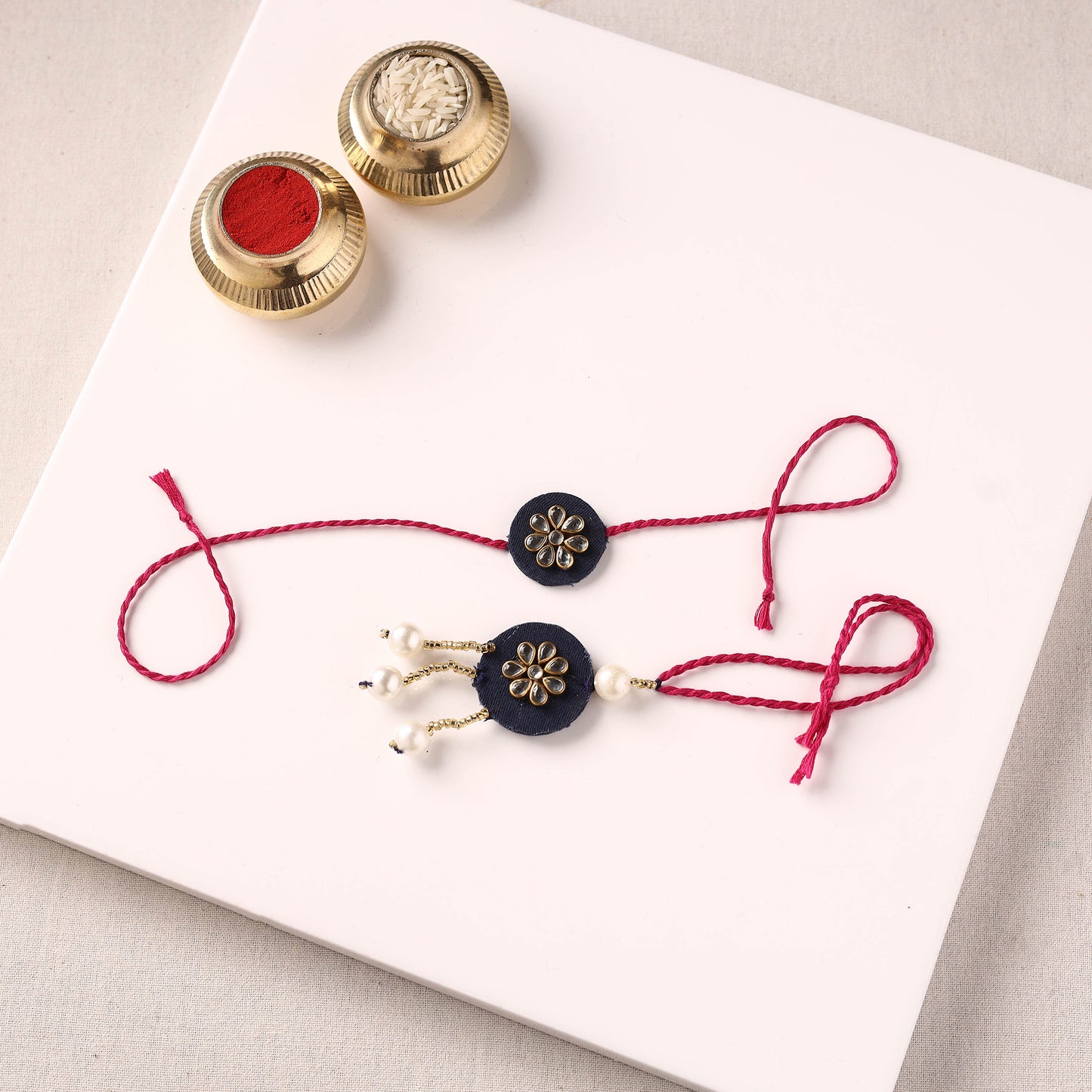Handmade Kundan & Bead Work Fabart Rakhi with Lumba Set 82