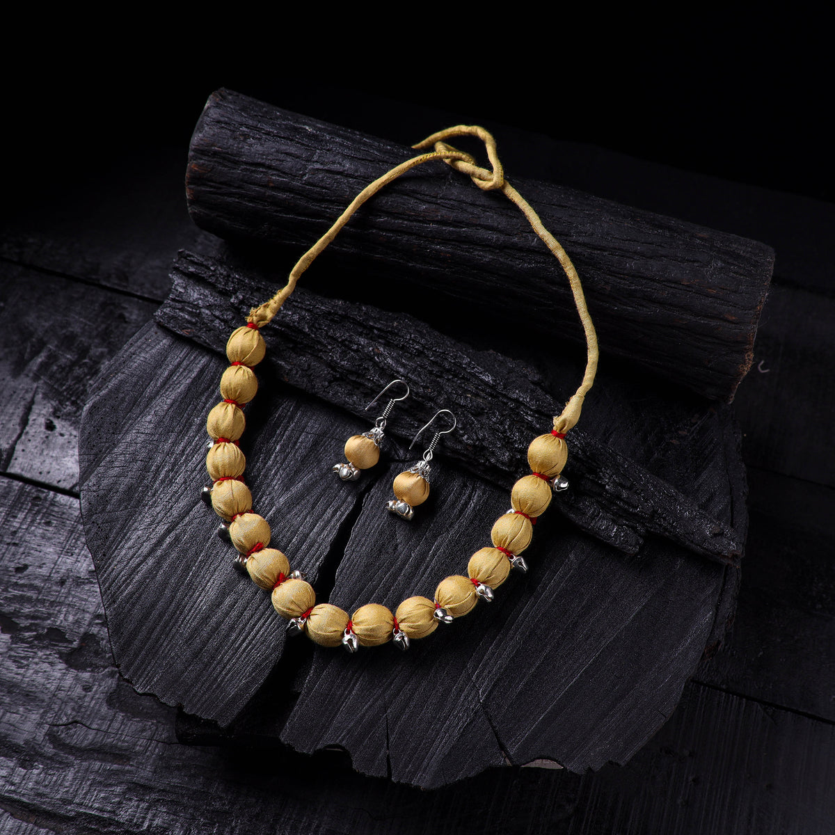 Handmade Fabart Beads Gs Ghungroo Necklace with Earrings Set 37