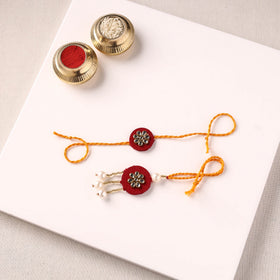 Handmade Kundan & Bead Work Fabart Rakhi with Lumba Set 83`