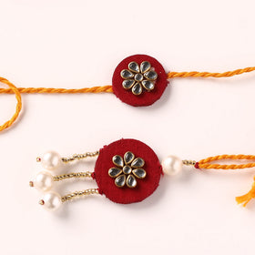 Handmade Kundan & Bead Work Fabart Rakhi with Lumba Set 83`