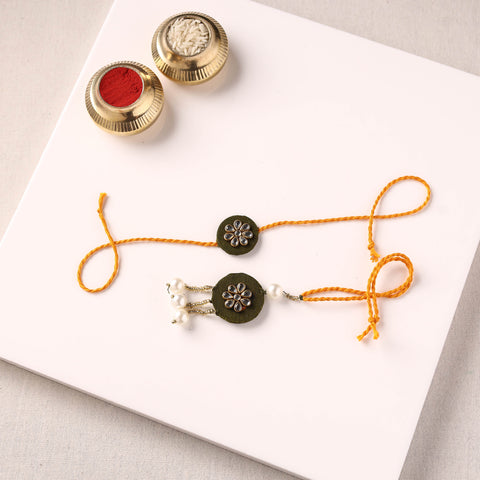 Handmade Kundan & Bead Work Fabart Rakhi with Lumba Set 84