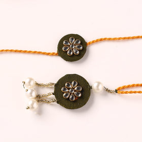 Handmade Kundan & Bead Work Fabart Rakhi with Lumba Set 84