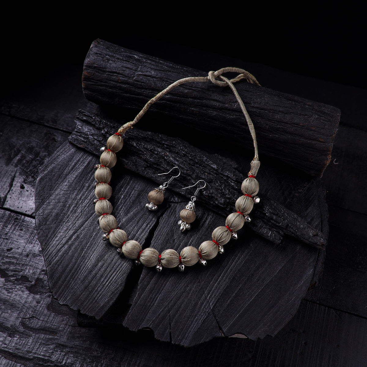 Handmade Fabart Beads Gs Ghungroo Necklace with Earrings Set 39