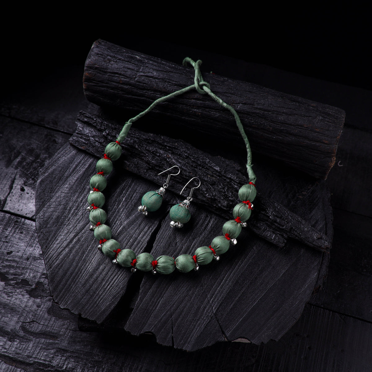 Handmade Fabart Beads Gs Ghungroo Necklace with Earrings Set 41
