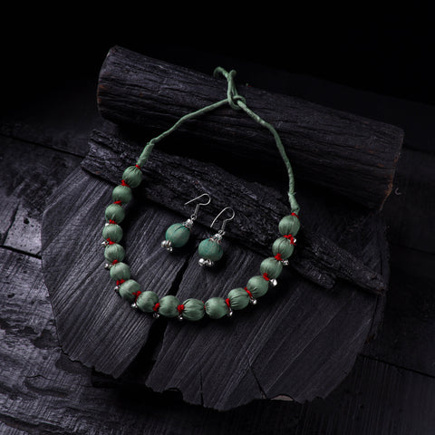 Handmade Fabart Beads Gs Ghungroo Necklace with Earrings Set 41