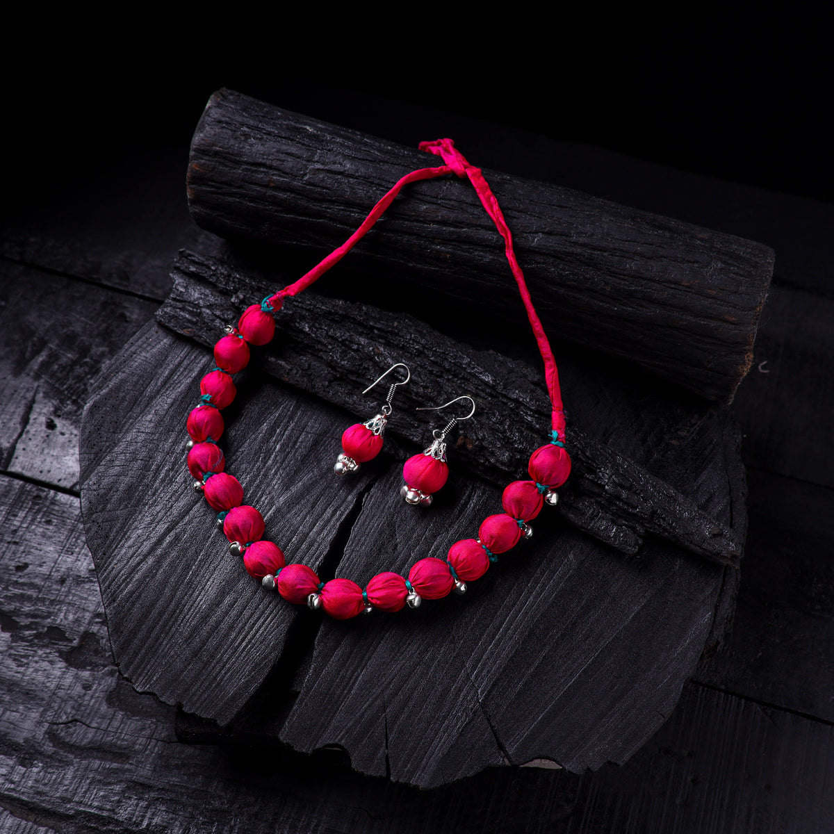 Handmade Fabart Beads Gs Ghungroo Necklace with Earrings Set 42