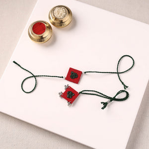 Handmade Thread & Mirror Work Fabart Rakhi & Lumba Set with Potli 89