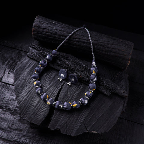 Blue - Handmade Fabart Beads Gs Necklace with Earrings Set 43