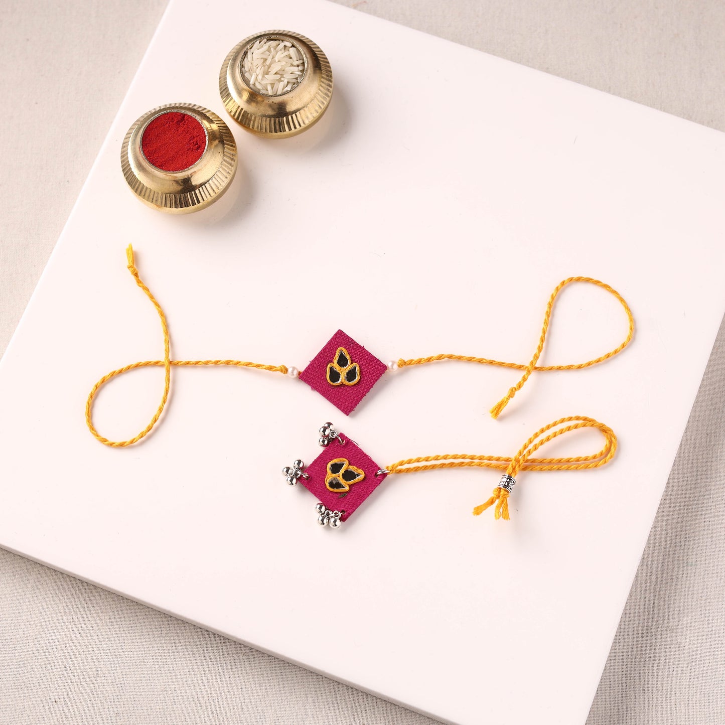 Handmade Thread & Mirror Work Fabart Rakhi with Lumba Set 91