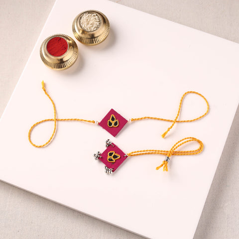 Handmade Thread & Mirror Work Fabart Rakhi with Lumba Set 91