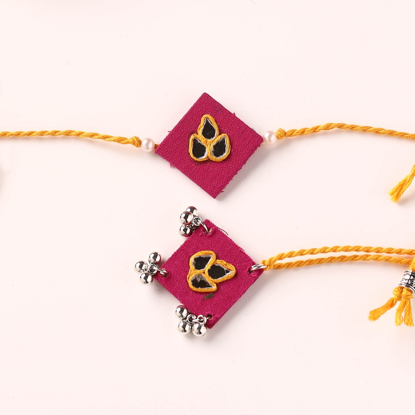 Handmade Thread & Mirror Work Fabart Rakhi with Lumba Set 91
