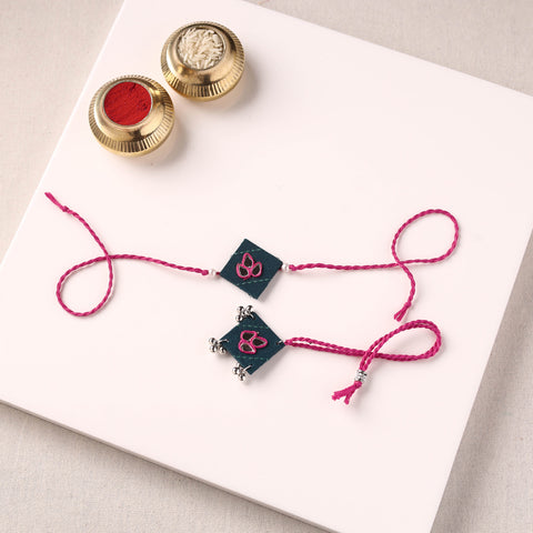 Handmade Thread & Mirror Work Fabart Rakhi with Lumba Set 92
