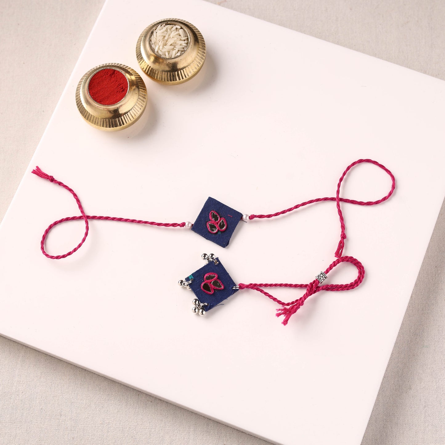 Handmade Thread & Mirror Work Fabart Rakhi with Lumba Set 93