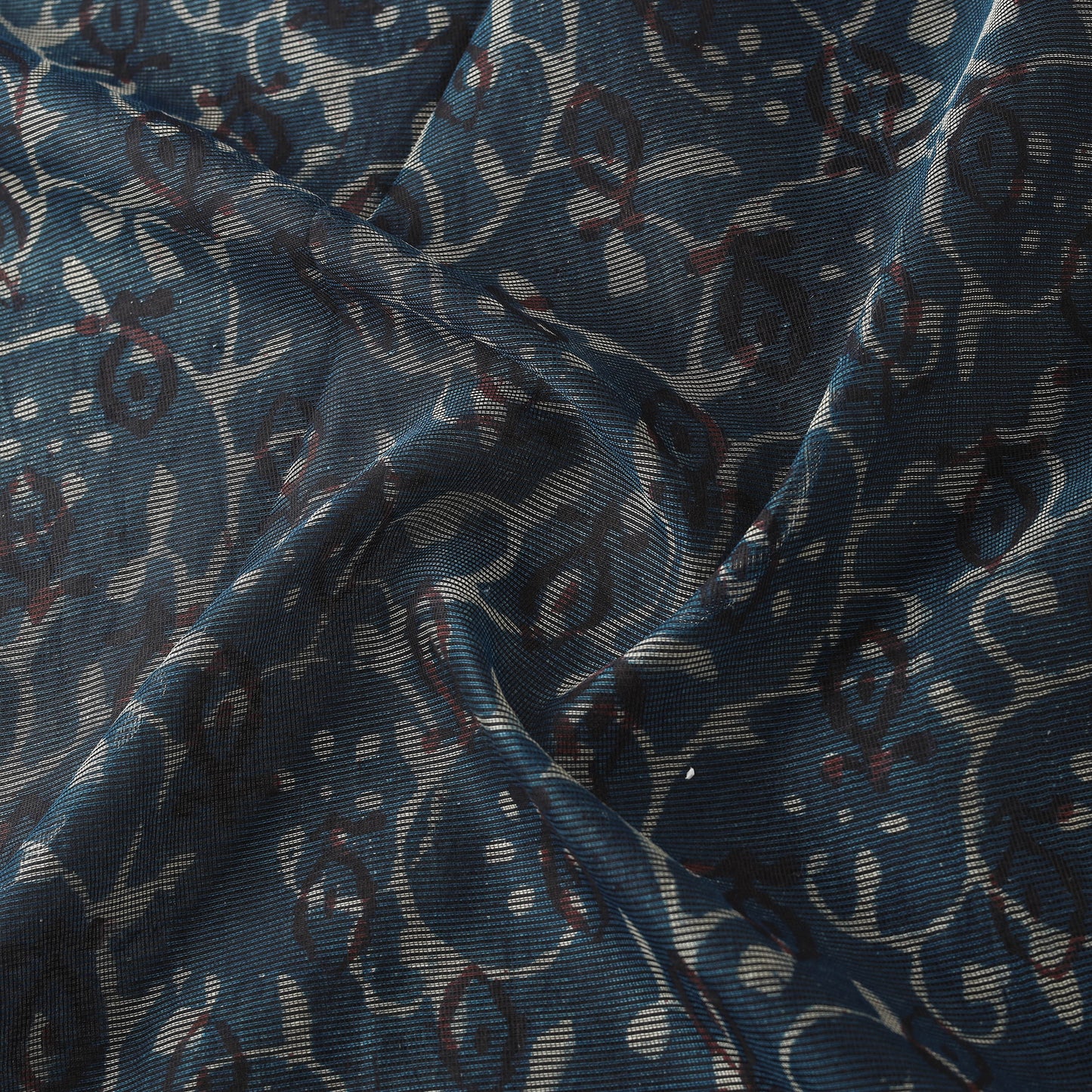 Blue - Bagru Indigo Hand Block Print Kota Doria Natural Dyed Cotton Fabric 19