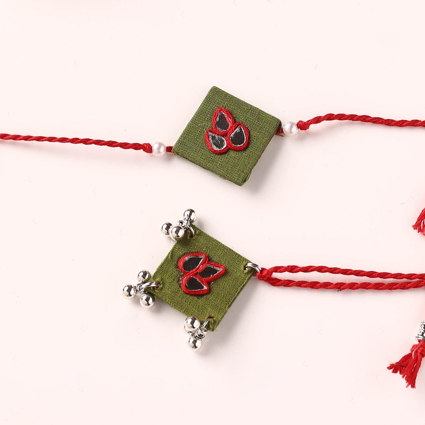 Handmade Thread & Mirror Work Fabart Rakhi with Lumba Set 95