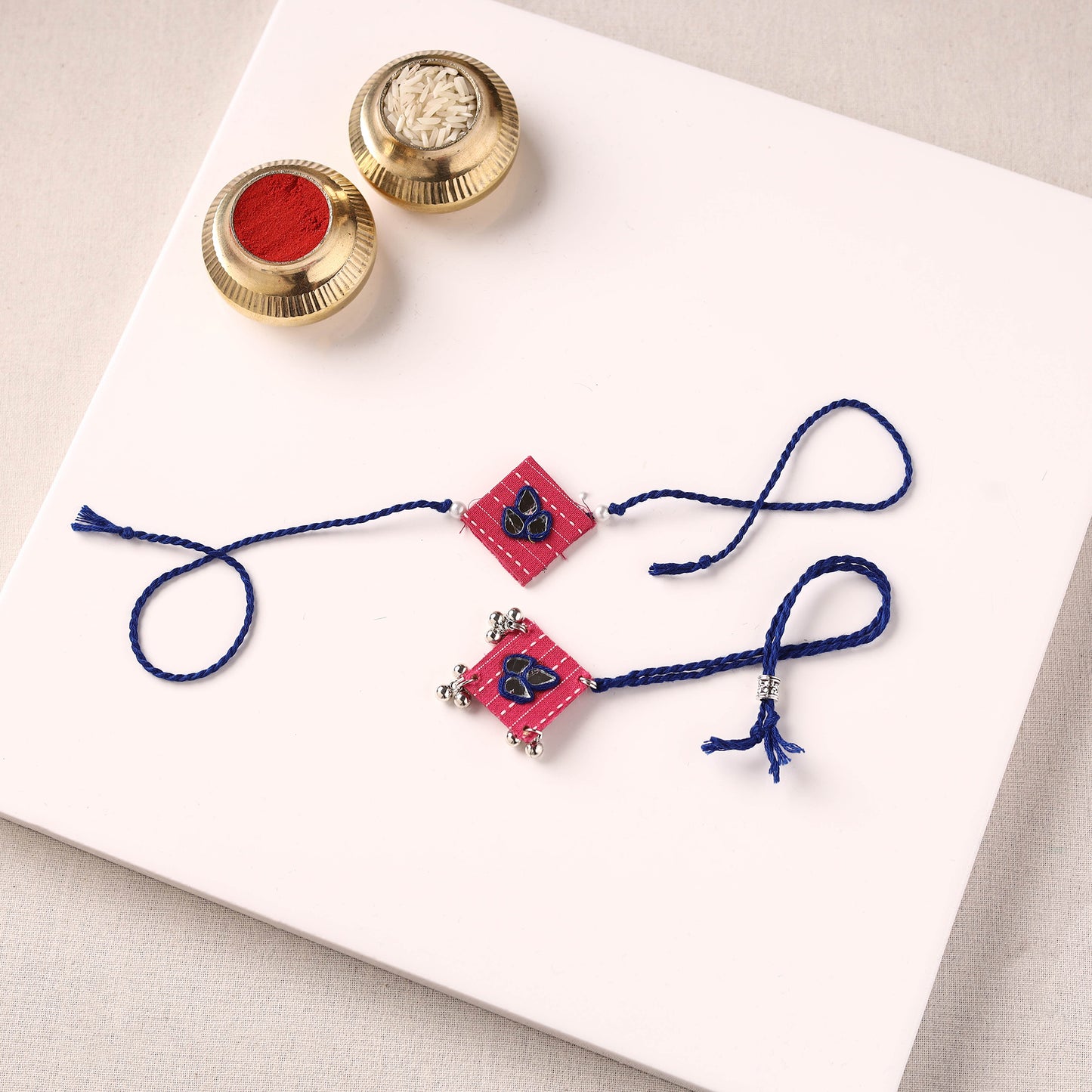 Handmade Thread & Mirror Work Fabart Rakhi with Lumba Set 96