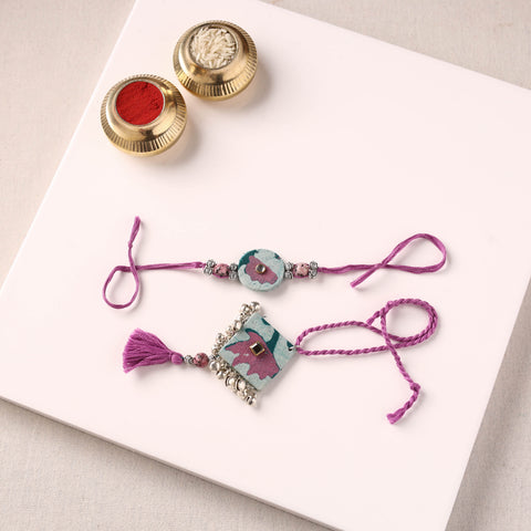 Handmade GS Beads & Kundan Work Fabart Rakhi with Lumba Set 98