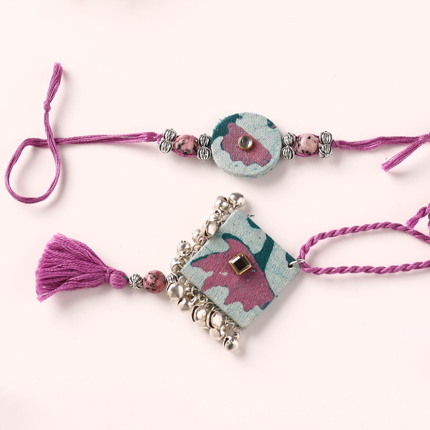 Handmade GS Beads & Kundan Work Fabart Rakhi & Lumba Set with Potli 98