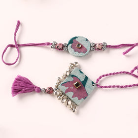 Handmade GS Beads & Kundan Work Fabart Rakhi & Lumba Set with Potli 98