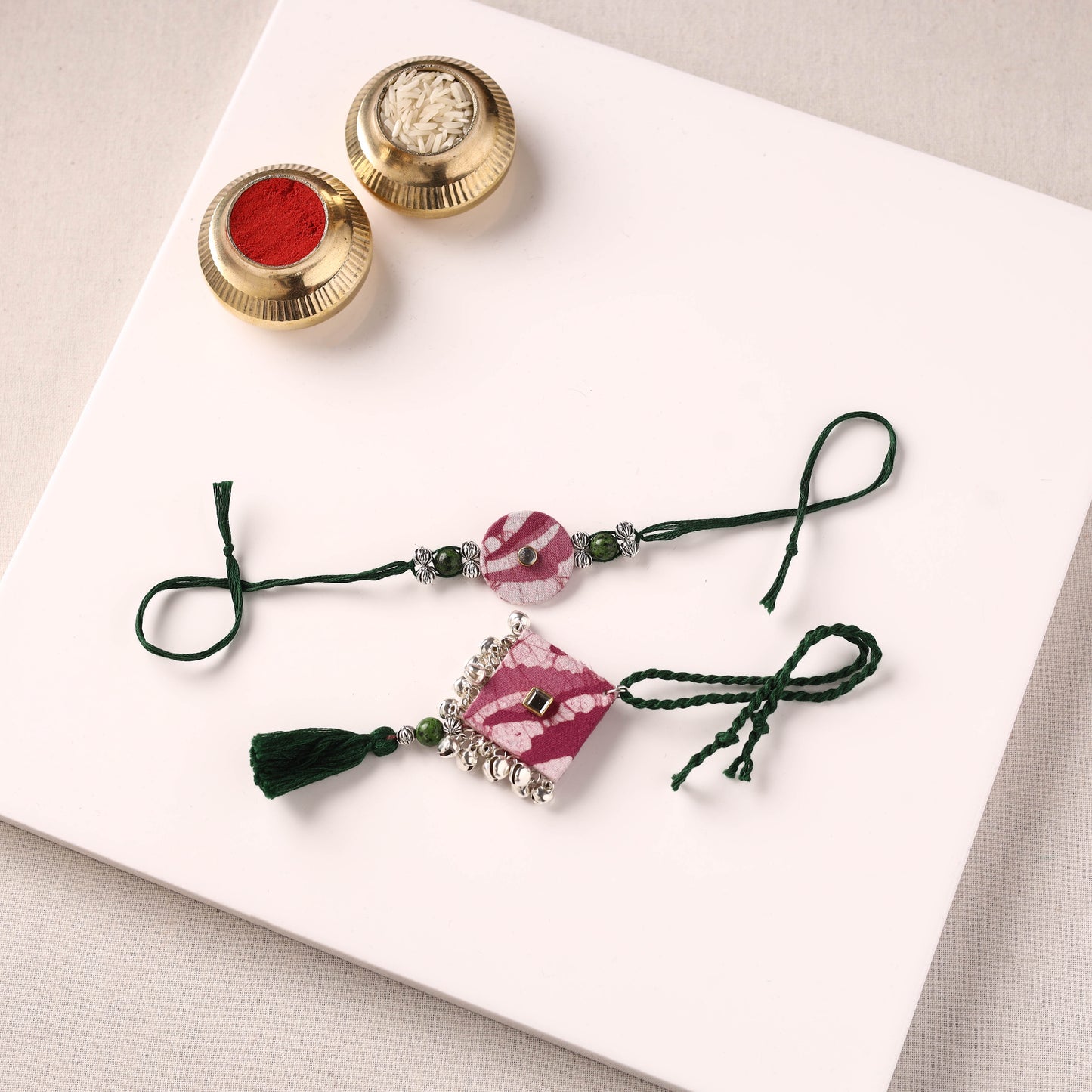 Handmade GS Beads & Kundan Work Fabart Rakhi & Lumba Set with Potli 99