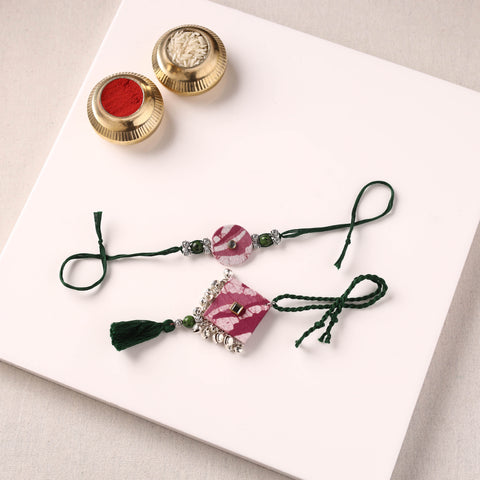 Handmade GS Beads & Kundan Work Fabart Rakhi with Lumba Set 99