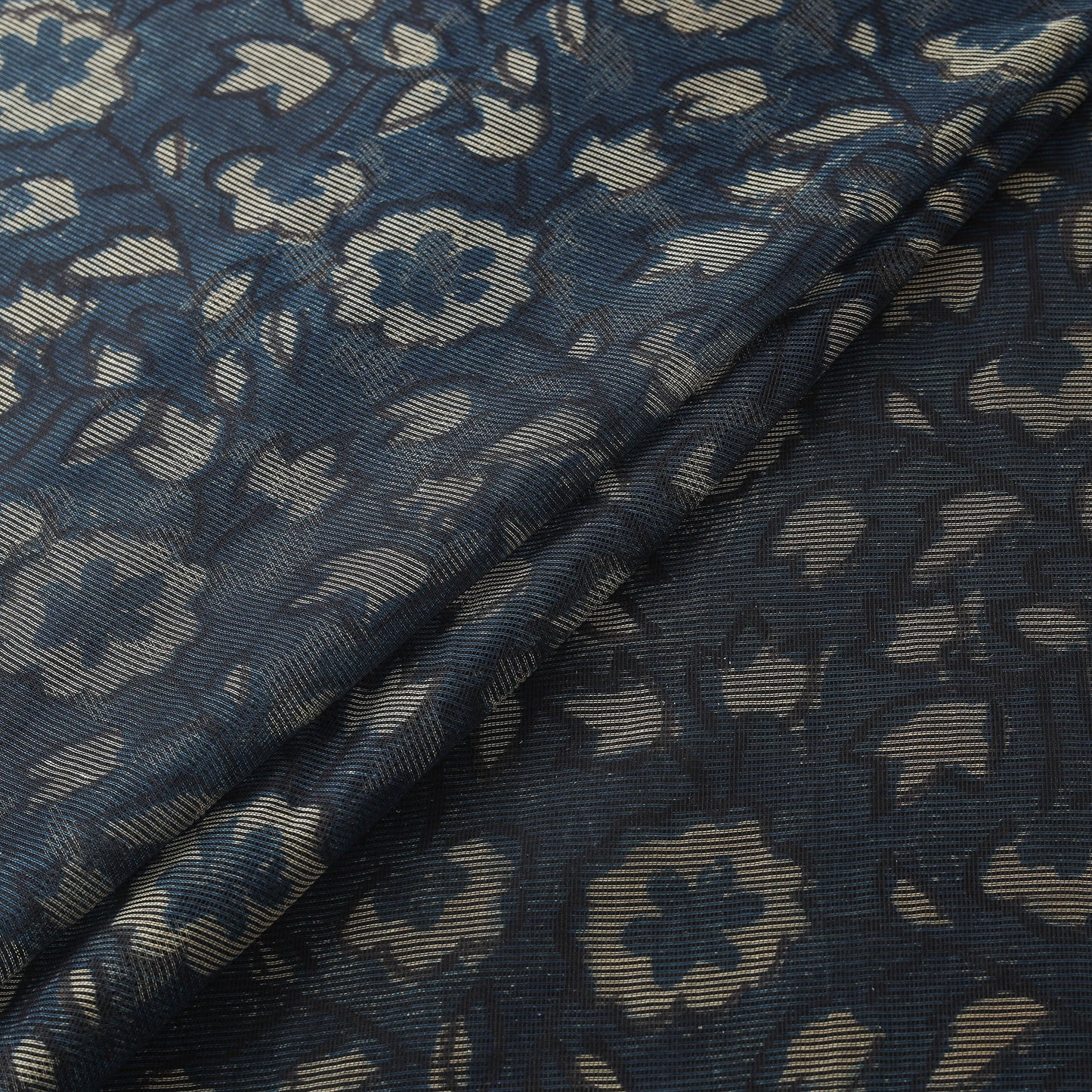 Blue - Bagru Indigo Hand Block Print Kota Doria Natural Dyed Cotton Fabric 11