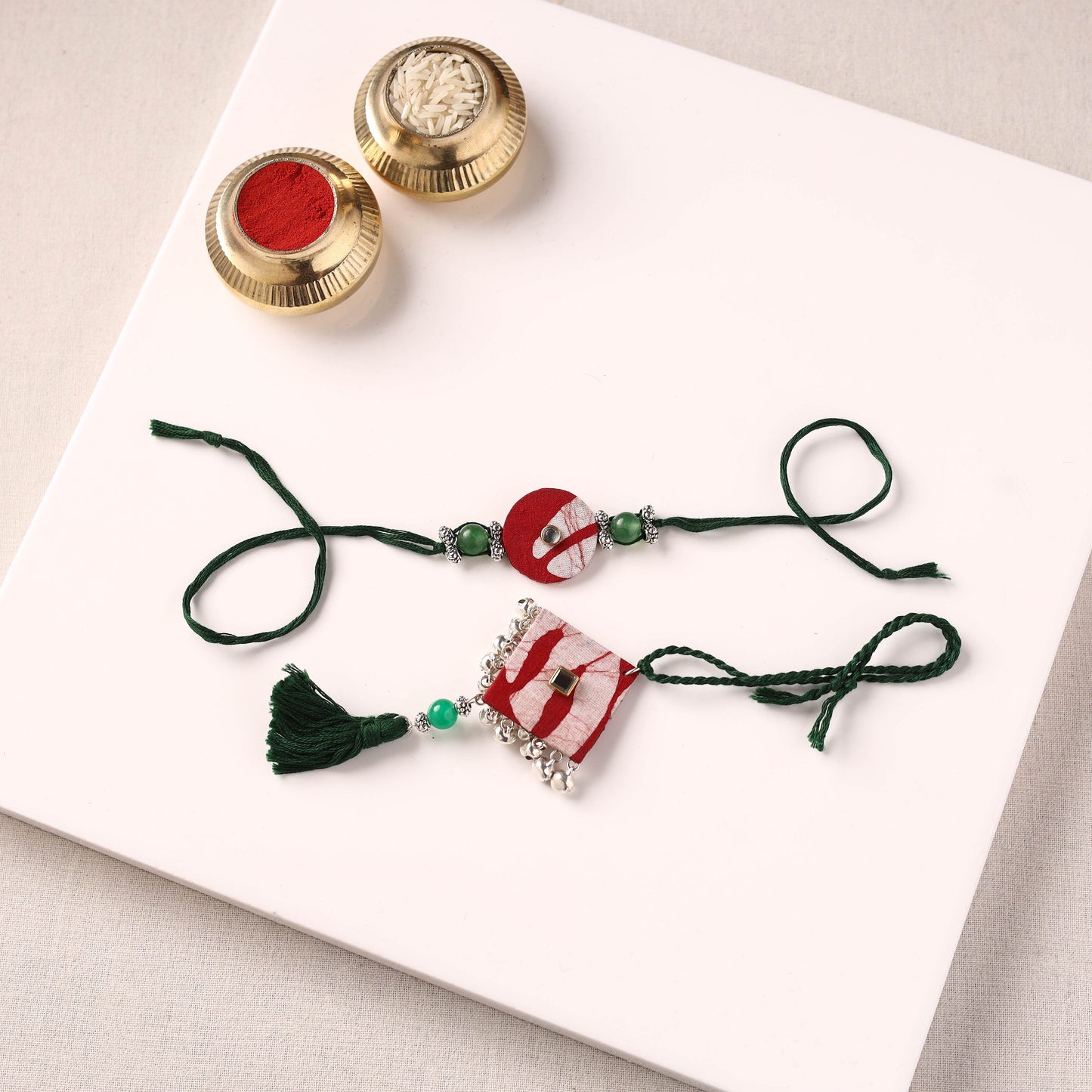 Handmade GS Beads & Kundan Work Fabart Rakhi & Lumba Set with Potli 101