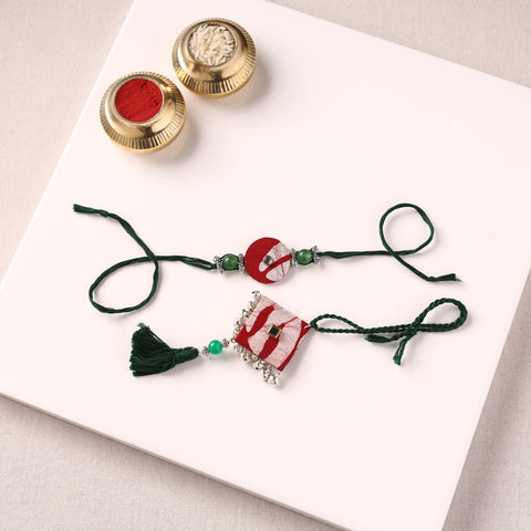 Handmade GS Beads & Kundan Work Fabart Rakhi with Lumba Set 101