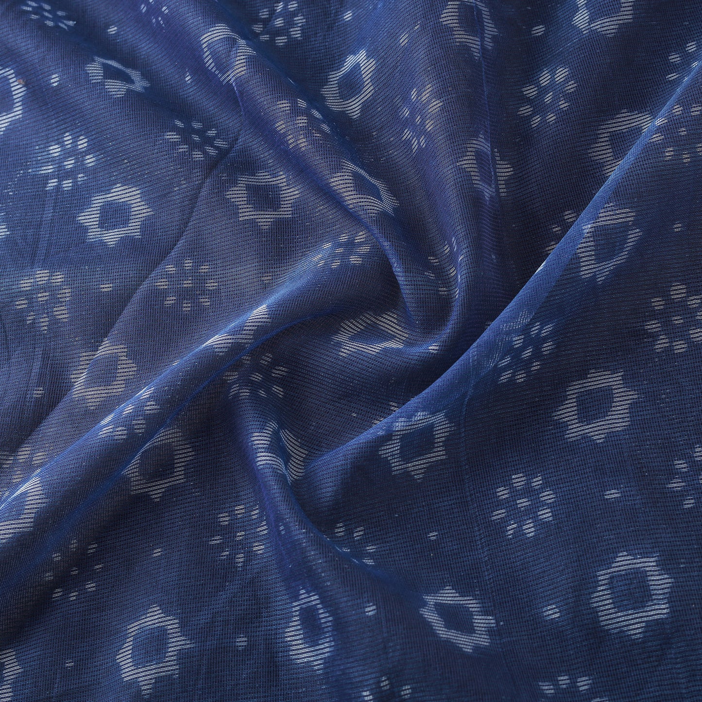 Blue - Bagru Indigo Hand Block Print Kota Doria Natural Dyed Cotton Fabric 10
