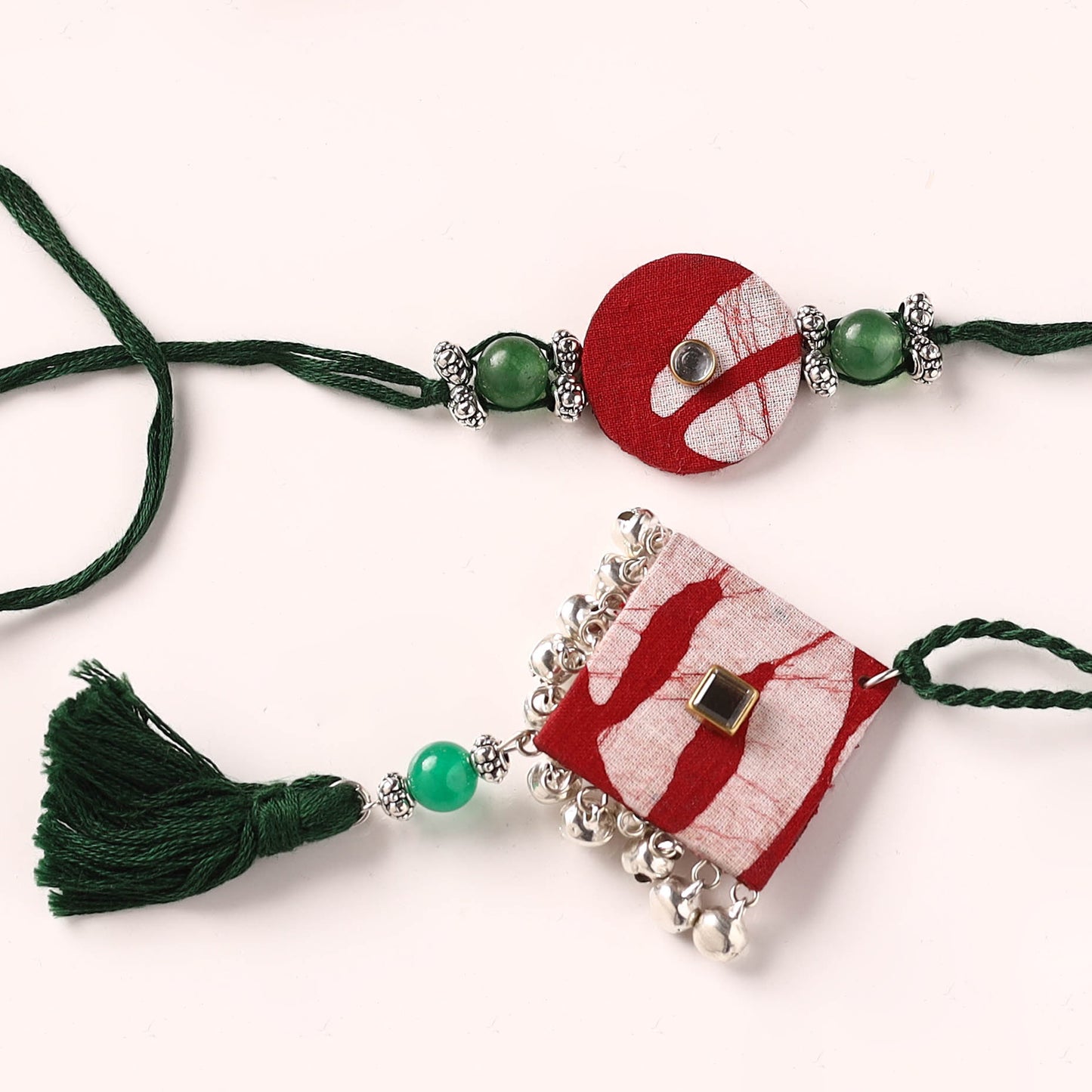 Handmade GS Beads & Kundan Work Fabart Rakhi & Lumba Set with Potli 101